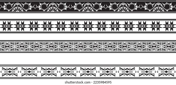 Conjunto vectorial de ornamentos nativos monocromos sin fisuras. Interminables fronteras étnicas negras, marcos de los pueblos de América, Azteca, Maya, Incas. Para el desparpajo, el trazador y el corte por láser.
