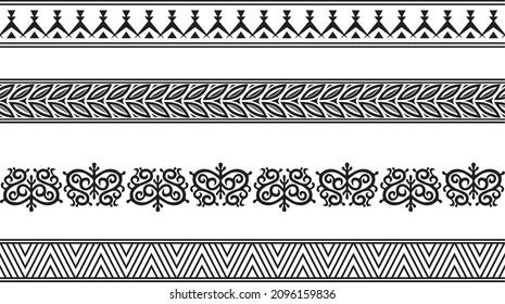 Vector set of seamless monochrome Yakut borders. Asian frames for decoration and ceramics, laser and plotter cutting. National ornaments of the peoples of the north.
