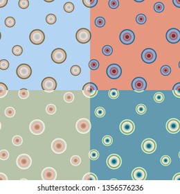 Vector set of seamless pattern of colourful concentrated circles. Summer palette