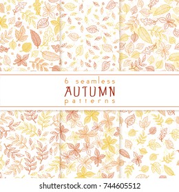 vector set of seamless pattern from doodle hand drawn autumn leaves.