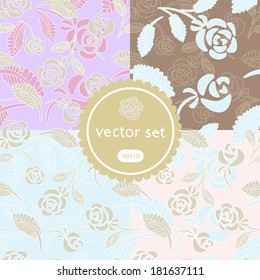 vector set of seamless pattern with roses 