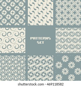 Vector set of seamless pattern with swirl element. Geometric vintage ornament. Grey decorative illustration for print, web
