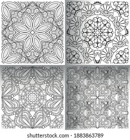 Vector Set of Seamless Pattern For Your Design. Printable Coloring Pages. Hand Drawn Decorative Squama