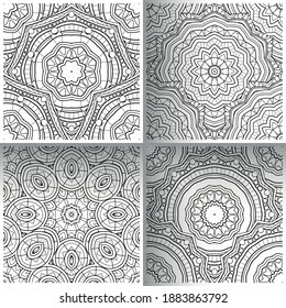 Vector Set of Seamless Pattern For Your Design. Printable Coloring Pages. Hand Drawn Decorative Squama