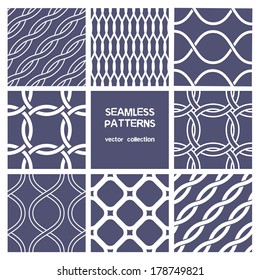 Vector set of seamless patterns. Abstract vintage geometric wallpaper. Vector illustration. Celtic theme, grids, ropes