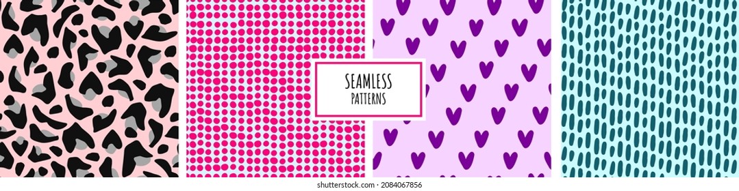 Vector set of seamless patterns with abstract patterns. Suitable for packaging, backgrounds, fabrics, patterns, prints for various holidays.