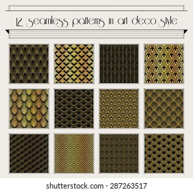 Vector set of seamless patterns in art deco vintage style