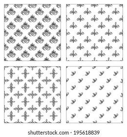 Vector set of seamless patterns. Black calligraphic flourishes on white background.