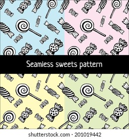  Vector set seamless patterns with candies and sweets.
