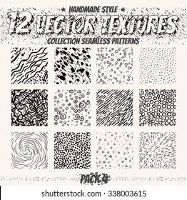 Vector set of seamless patterns. Collection of minimalistic textures. Dots, lines, circles, swirl. 