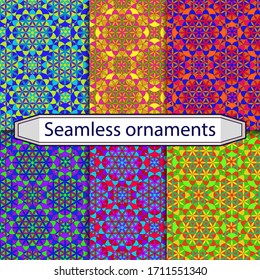 Vector set of seamless patterns with colorful oriental ornaments.