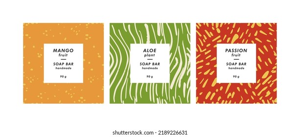 Vector set seamless patterns for cosmetics with template design labels. Abstract contemporary backgrounds for handmade soap