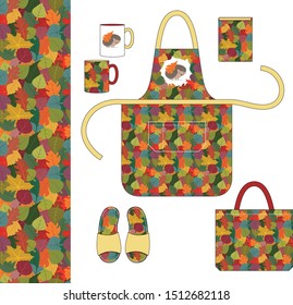 Vector set of seamless patterns. Examples of their use on textiles and souvenirs