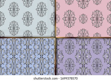 Vector set seamless patterns of flora ornamen surface tiles. Collection of colored patterns for design and fashion.