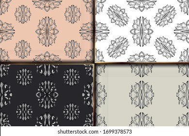 Vector set seamless patterns of flora ornamen surface tiles. Collection of colored patterns for design and fashion.