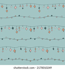 Vector set of seamless patterns of hand drawn beads, garlands. Abstract background from decorative doodle elements