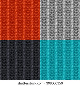 Vector set of seamless patterns in knitting style. Rib stitch texture. High detailed stitches. Boundless background can be used for web page backgrounds, wallpapers, wrapping papers, invitations.
