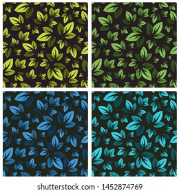 Vector set of seamless patterns with leaves of a tree of different colors