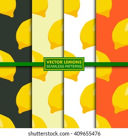 Vector set of seamless patterns with lemons. 