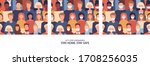 Vector set of seamless patterns. Pandemic concept. Epidemic, outbreak of coronavirus COVID-19. Spread of virus, infection, flu, disease. Modern society. Cultural diversity. People. Stay home, safe