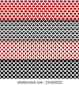 Vector set of seamless patterns with playing cards suits