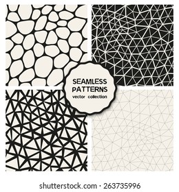 Vector set of seamless patterns. Repeating geometric tiles. Collection of trendy textures with polygons, triangles. Stylish hipster prints. Linear polygonal grids. Modern graphic design.
