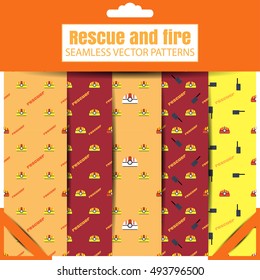 Vector set of seamless patterns of Rescue and fire in the retail package.