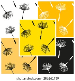 Vector set of seamless patterns with seeds of dandelion of different colors. Eps 10.