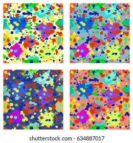 Vector set of seamless patterns, tiles with inc splash, blots, smudge and brush strokes. Grunge endless template for web background, prints, wallpaper, surface, wrapping, repeat elements for design.