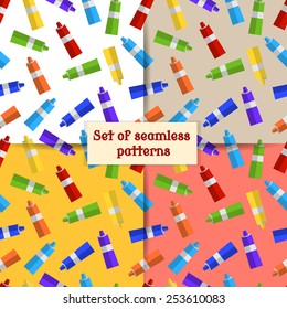 vector set of seamless patterns. Tubes of colored paint
