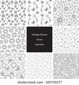 Vector set of seamless patterns with vintage flowers