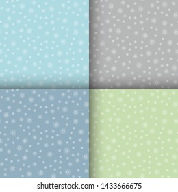 Vector set of seamless patterns of white outlined doodle flowers. Light grey, light green, light blue. App background