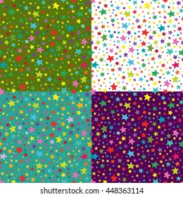 Vector set of seamless simple pattern with colorful stars. Seamless pattern can be used for wallpapers, textile,surface textures.