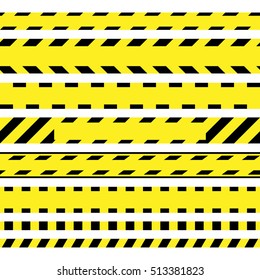 Vector set of seamless tapes, police line do not cross. For restriction and dangerous zones.