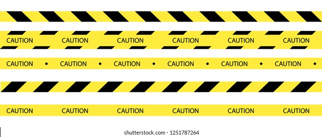 Vector set of seamless tapes. For restriction and dangerous zones. Yellow and black.