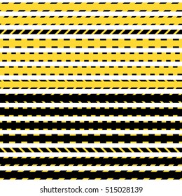 Vector set of seamless tapes. For restriction and dangerous zones. Yellow and black.