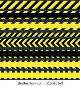 Vector set of seamless tapes. For restriction and dangerous zones. Yellow and black.