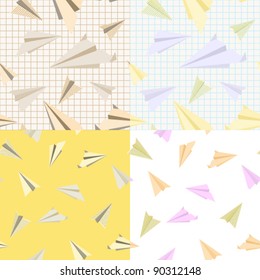 Vector set of seamless textures with paper planes.