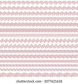 Vector set of seamless tiled brushes with hearts. Collection of elegant vintage borders for design of frames, dividers, boarders, edging, romantic valentine's day greetings, wedding card. Love symbol 