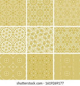 Vector set of seamless traditional and modern greek golden patterns on a white background. Repeat line art floral and geometric elegant ornaments. Fashion design for print on fabric, paper, wallpaper