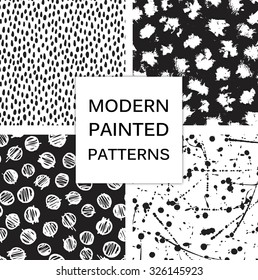 Vector set. Seamless trendy modern brush patterns. Monochrome messy ink illustrations. Hand drawn artistic patterns. Great for web, print,textile, wrapping paper, wallpaper, invitation card