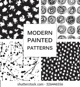 Vector set. Seamless trendy modern brush patterns. Monochrome messy ink illustrations. Hand drawn artistic patterns. Great for web, print,textile, wrapping paper, wallpaper, invitation card