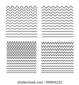 Vector set of seamless wavy lines good for brushes, halftone patterns, tiling sea textures, sinusoids, equalizers, backgrounds. Abstract curvy lines, zigzag, criss cross. Horizontal wrapping elements