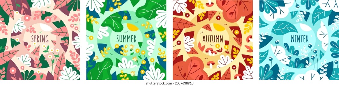 Vector set of seasonal illustrations in a flat style.