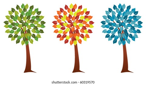 vector set of seasonal trees
