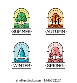 Vector set of seasons emblems. Summer, Autumn, Winter and Spring. Elements for social media, educational materials, banners. Season symbol.