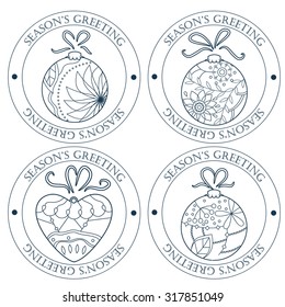 Vector set season's greeting stamps with christmas toys