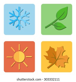 Vector Set of Seasons Icons. Winter, Spring, Summer, Autumn.