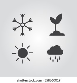 Vector Set of Seasons Icons. Winter, Spring, Summer, Autumn. Calendar icon, vector eps10 illustration. Vector illustration of seasons. Modern icons for your work: cover, poster, report, flyer, banner.