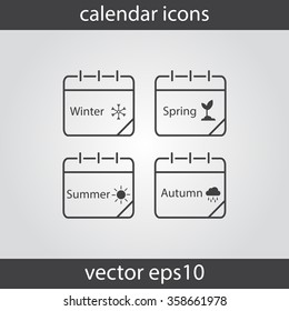 Vector Set of Seasons Icons. Winter, Spring, Summer, Autumn. Calendar icon, vector eps10 illustration. Vector illustration of seasons. Modern icons for your work: cover, poster, report, flyer, banner.